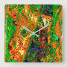 Relógio Quadrado Festas de carnaval ou máscara de tintas, verdes e 