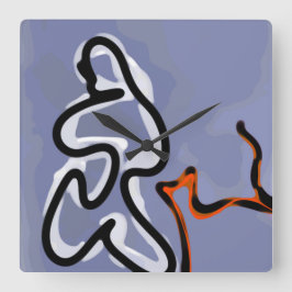 Relógio Quadrado Figura com Feline: Abstrato azul, laranja, B e W