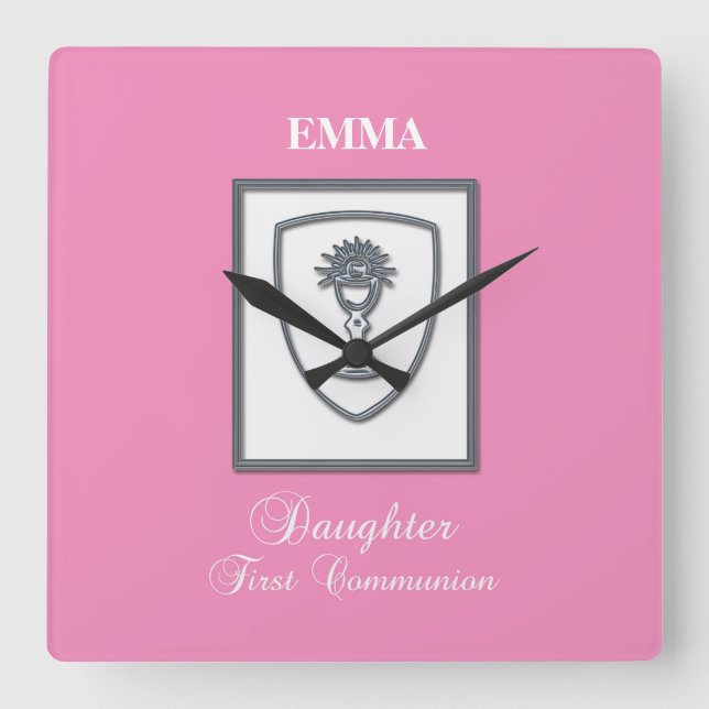 Relógio Quadrado Filha, Primeira Comunhão Silver Chalice (Frente)