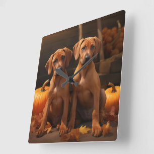 Relógio Quadrado Filhote de Rhodesian Ridgeback Delícia de Outono A
