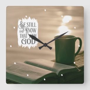Relógio Quadrado Fique quieto e saiba que sou Bíblia de Deus