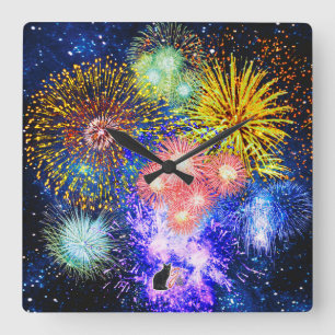 Relógio Quadrado Fireworks Bursts Clock