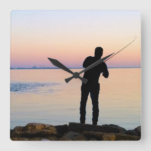 Relógio Quadrado Fisherman Silhouette Fishing