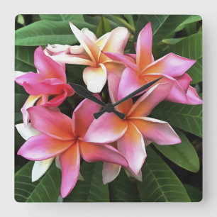 Relógio Quadrado Fita De Frangipani Rosa Pálido