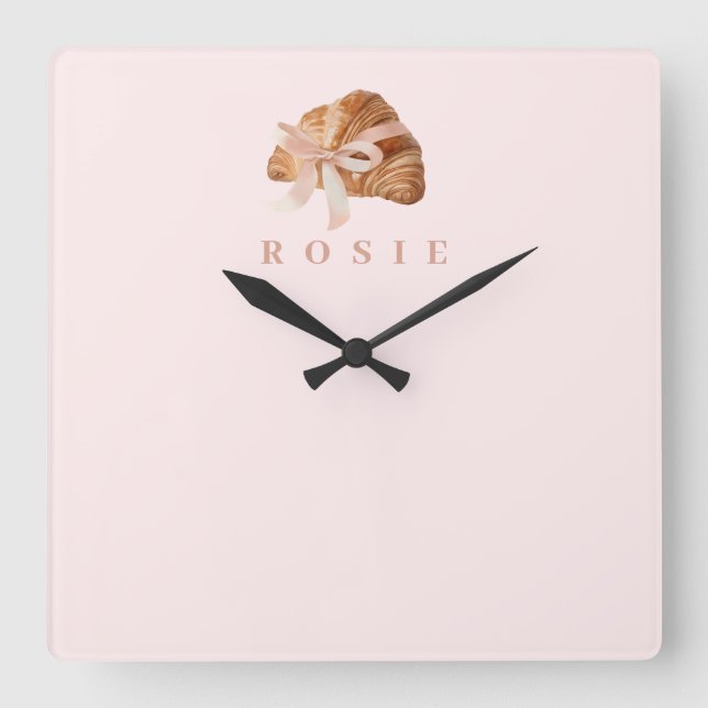 Relógio Quadrado Fita Rosa Coquette Personalizada (Frente)