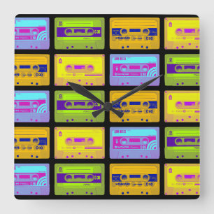 Relógio Quadrado Fitas Cassete Retro Pop Art dos Anos 80