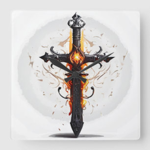 Relógio Quadrado #Flame #Cross Art: #Inspirador Design