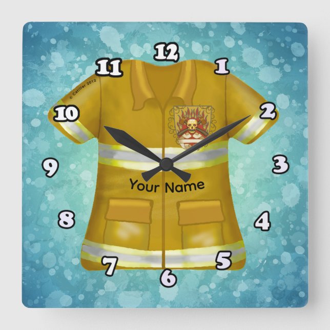 Relógio Quadrado Flames Shield Firefighter (Frente)