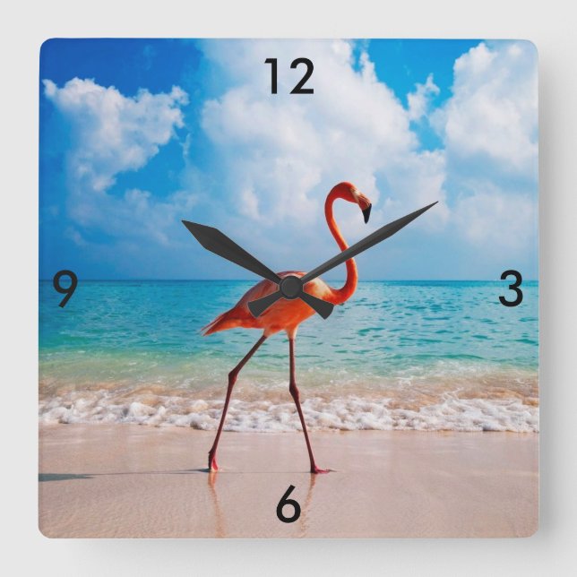 Relógio Quadrado Flamingo Clock (Frente)