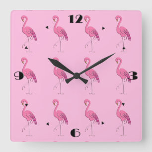 Relógio Quadrado Flamingo cor-de-rosa bonito