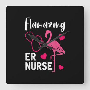 Relógio Quadrado Flamingo ER Enfermeira Emergência Flamingo Gift