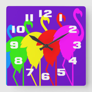 Relógio Quadrado Flamingo Rainbow