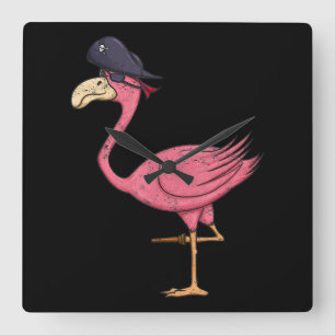 Relógio Quadrado Flamingo Rosa Pirata Com Halloween De Aterro