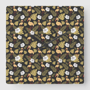 Relógio Quadrado Flamingo seamless pattern yellow and white flowers