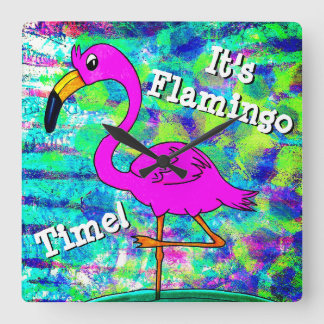 Relógio Quadrado Flamingo Wall Clock, é Flamingo Time!