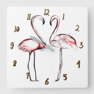 Relógio Quadrado Flamingos Rosa Pêssego Flamingo Tropical
