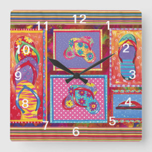 Relógio Quadrado Flip-flop Fun Collage wall clock