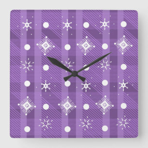 Relógio Quadrado Flocos de Neve Simples Xadrez Roxo