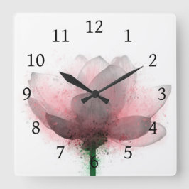 Relógio Quadrado flor 6 Lótus rosa