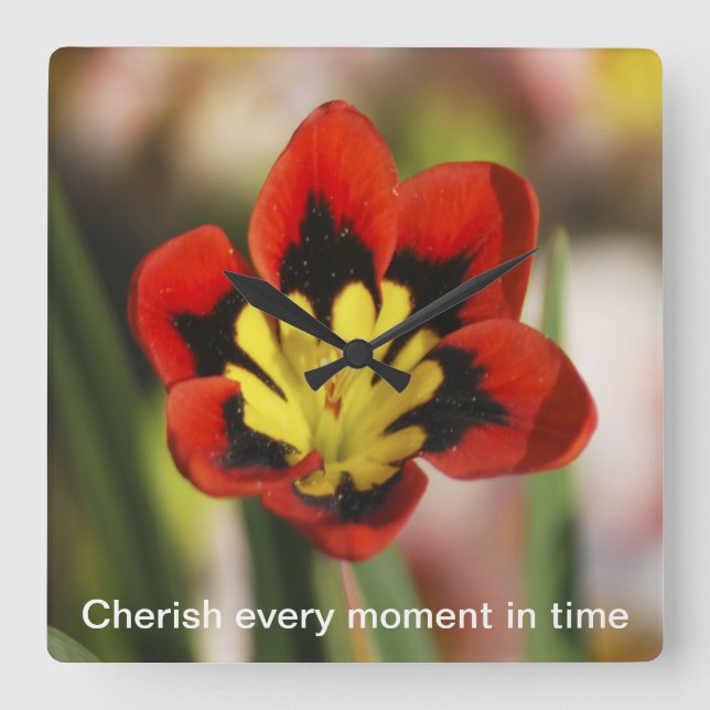 Relógio Quadrado Flor a ser amada (Frente)