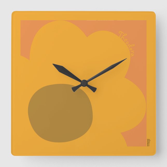 Relógio Quadrado Flor Abstrato de Laranja Chic (Frente)