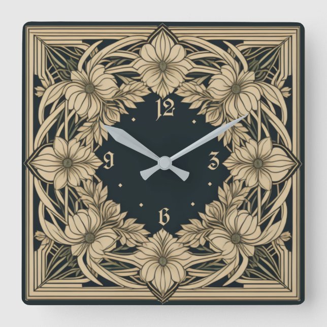 Relógio Quadrado Flor Art Déco (Frente)