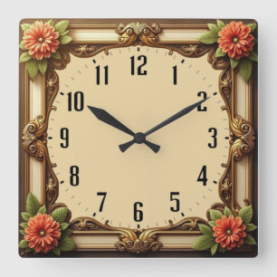 Relógio Quadrado Flor Art Déco