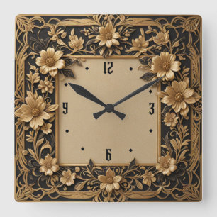 Relógio Quadrado Flor Art Déco