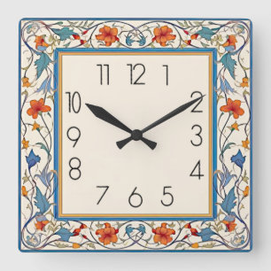 Relógio Quadrado Flor Art Déco