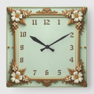 Relógio Quadrado Flor Art Déco Elegante