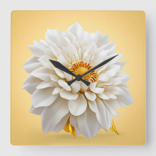 Relógio Quadrado 🤍 Flor Branca 3D Decoração Elegante