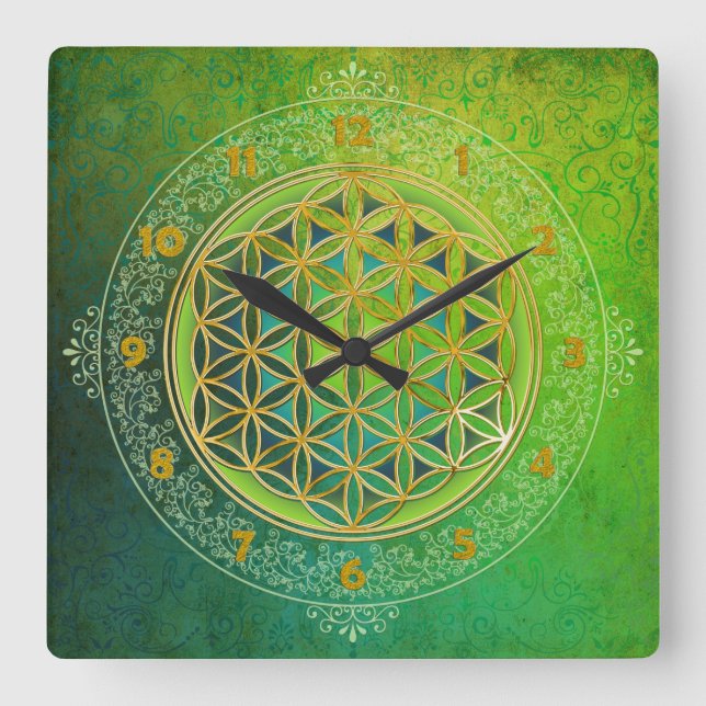 Relógio Quadrado Flor da vida - ornamento II (Frente)