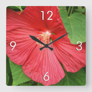 Relógio Quadrado Flor de Hibiscus Brilhante Magenta