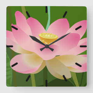Relógio Quadrado Flor de Lotus Rosa