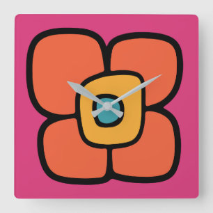 Relógio Quadrado Flor de Primavera Retro
