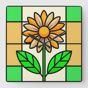 Relógio Quadrado Flor de vidro contida