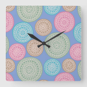 Relógio Quadrado Flor Escandinavo Mandalas Padrão 1