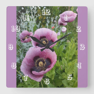 Relógio Quadrado Flor Floral Cor-de-Rosa Pintada Refrigeração Sala 