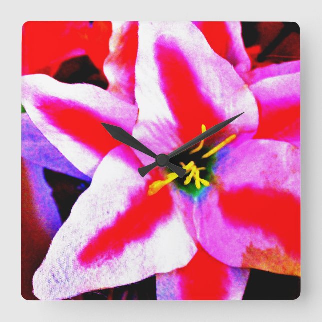 Relógio Quadrado Flor Hibiscus (Frente)