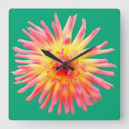 Relógio Quadrado Flor rosa e amarela