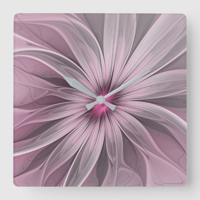 Relógio Quadrado Flor Rosa Esperando Por Uma Arte Fractal Abstrato  (Frente)