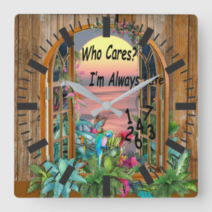 Relógio Quadrado Flora Tropical Paraíso no Sunset