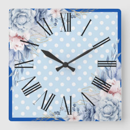 Relógio Quadrado Floral Azul