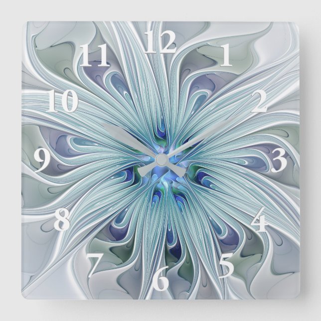 Relógio Quadrado Floral Beauty Abstrato Modern Blue Pastel Flower (Frente)