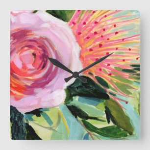 Relógio Quadrado Floral Brushy I