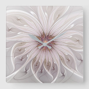 Relógio Quadrado Floral Fantasy, Abstrato Moderna Flor Pastel