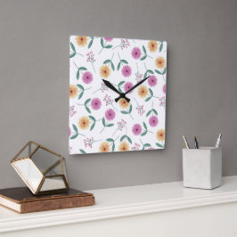 Relógio Quadrado Floral Illustration