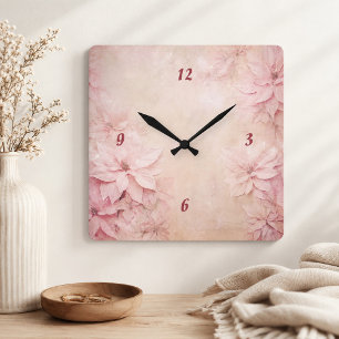 Relógio Quadrado Floral Rosa 