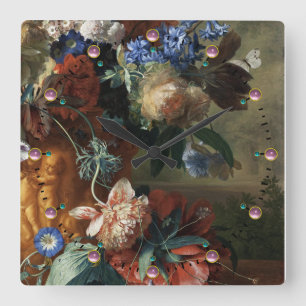 RELÓGIO QUADRADO FLORES BRANCAS ANTIGAS DAS ANÊMONAS FLORAIS, ROSA