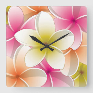 Relógio Quadrado Flores Brilhantes Frangipani/ Plumeria